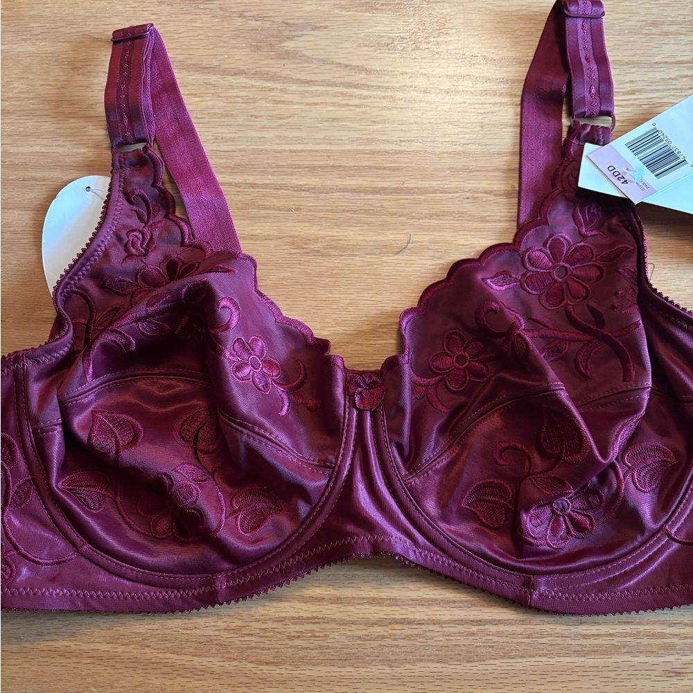 Jolie Intimates PlusSize Bra 42DD Tshirt Underwire Burgundy Comfy Sexy Lingerie